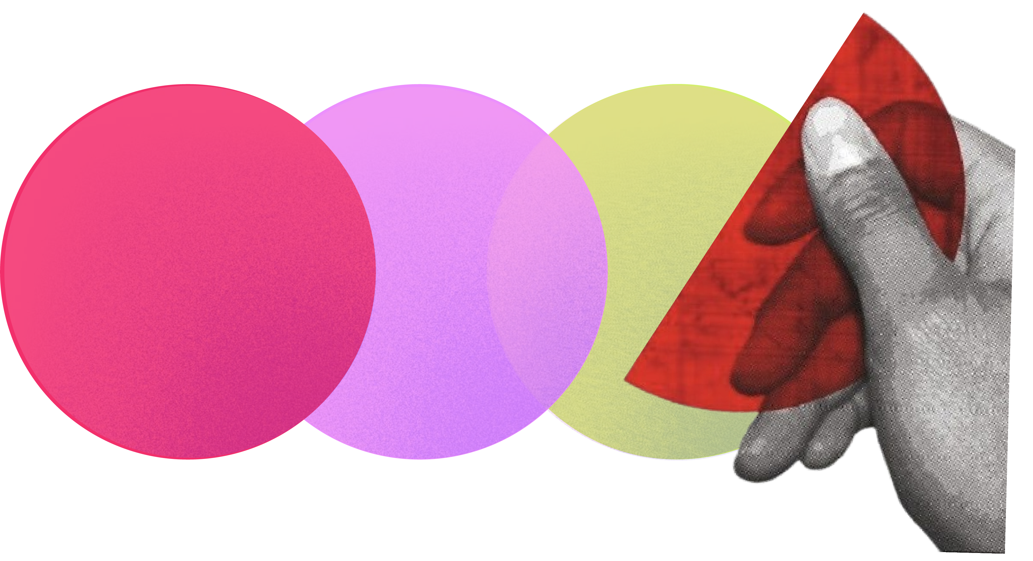 Three overlapping circles and a hand collage